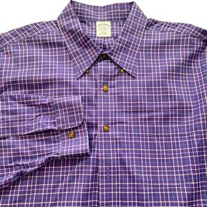 Brooks Brothers Non Iron Slim Fit Plaid Button Down Shirt Men's XXL Purple